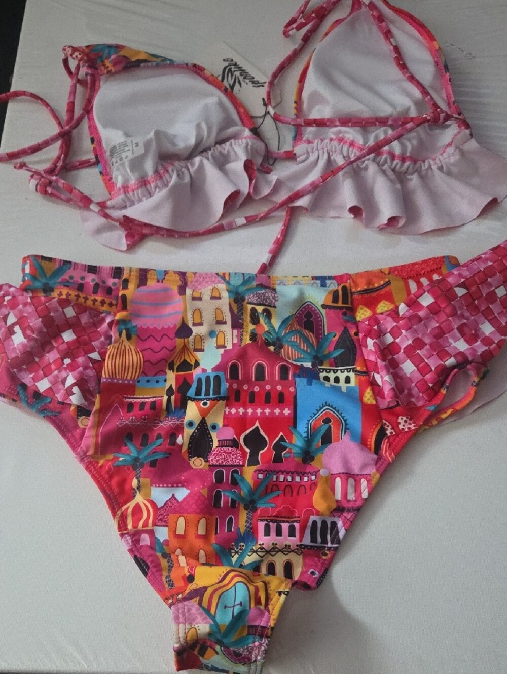 Pink Multicolor Ruffle Bikini Set - Picture 5 of 8